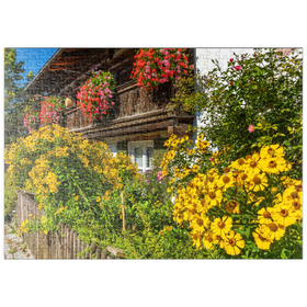 Darstellung des Puzzle-Motivs Blumengeschmücktes Haus im Ortsteil Garmisch – Puzzleteile: 500