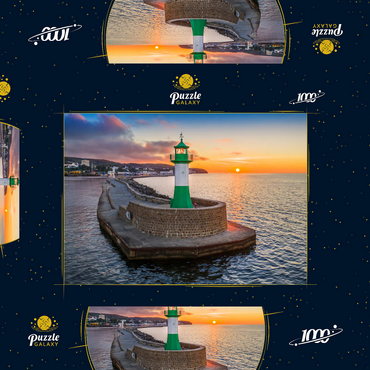 Leuchtturm bei Sonnenaufgang an der Hafenmole, Ostmole an der Hafeneinfahrt zum Stadthafen 1000 Puzzle Schachtel 3D Modell