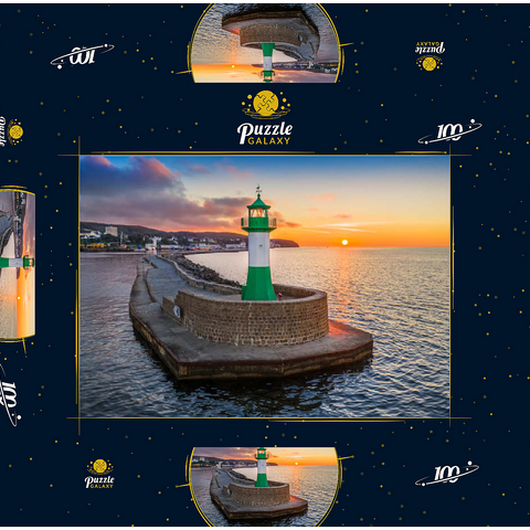 Leuchtturm bei Sonnenaufgang an der Hafenmole, Ostmole an der Hafeneinfahrt zum Stadthafen 100 Puzzle Schachtel 3D Modell