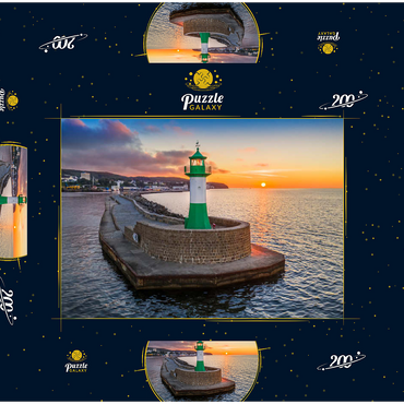 Leuchtturm bei Sonnenaufgang an der Hafenmole, Ostmole an der Hafeneinfahrt zum Stadthafen 200 Puzzle Schachtel 3D Modell