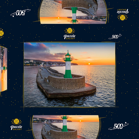 Leuchtturm bei Sonnenaufgang an der Hafenmole, Ostmole an der Hafeneinfahrt zum Stadthafen 500 Puzzle Schachtel 3D Modell
