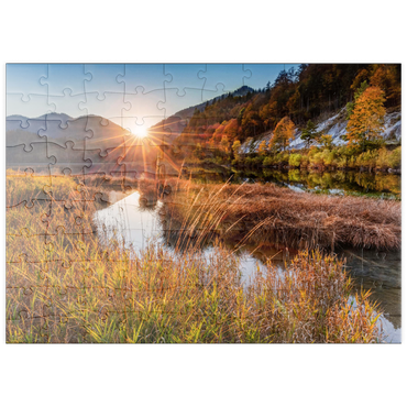 puzzleplate Sonnenuntergang am Weitsee zwischen Ruhpolding und Reit im Winkl, Chiemgau, Oberbayern 100 Puzzle