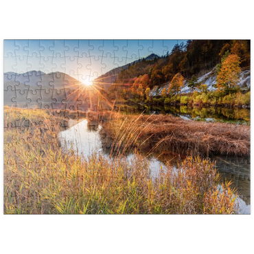 puzzleplate Sonnenuntergang am Weitsee zwischen Ruhpolding und Reit im Winkl, Chiemgau, Oberbayern 200 Puzzle