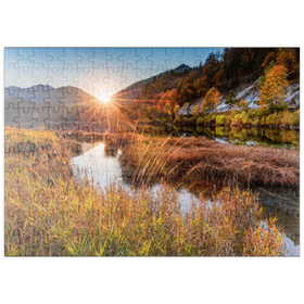 Darstellung des Puzzle Motivs Sonnenuntergang am Weitsee zwischen Ruhpolding und Reit im Winkl, Chiemgau, Oberbayern - Puzzleteile: 200