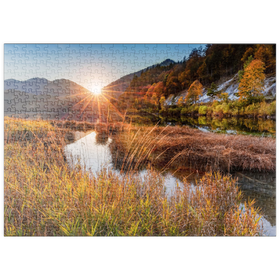 Darstellung des Puzzle Motivs Sonnenuntergang am Weitsee zwischen Ruhpolding und Reit im Winkl, Chiemgau, Oberbayern - Puzzleteile: 500