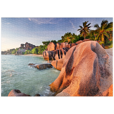 puzzleplate Granitfelsen am Strand Anse Source d' Argent, Insel La Digue, Seychellen 1000 Puzzle