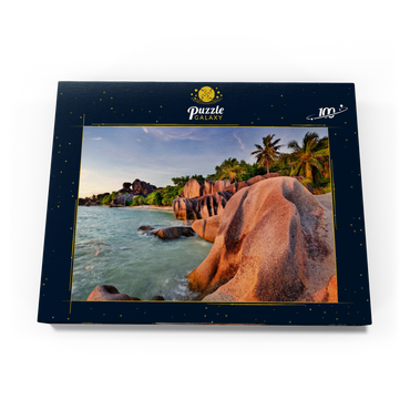 Granitfelsen am Strand Anse Source d' Argent, Insel La Digue, Seychellen 100 Puzzle Schachtel Ansicht3