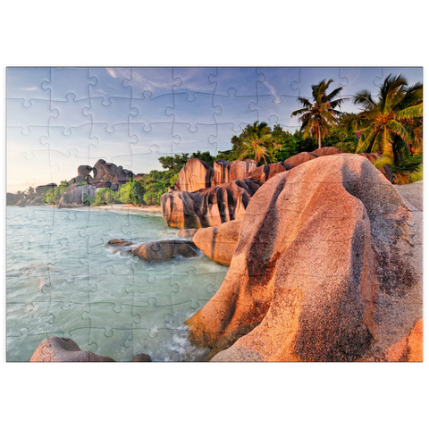 puzzleplate Granitfelsen am Strand Anse Source d' Argent, Insel La Digue, Seychellen 100 Puzzle