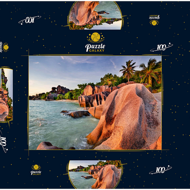 Granitfelsen am Strand Anse Source d' Argent, Insel La Digue, Seychellen 100 Puzzle Schachtel 3D Modell
