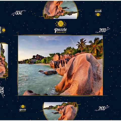 Granitfelsen am Strand Anse Source d' Argent, Insel La Digue, Seychellen 200 Puzzle Schachtel 3D Modell