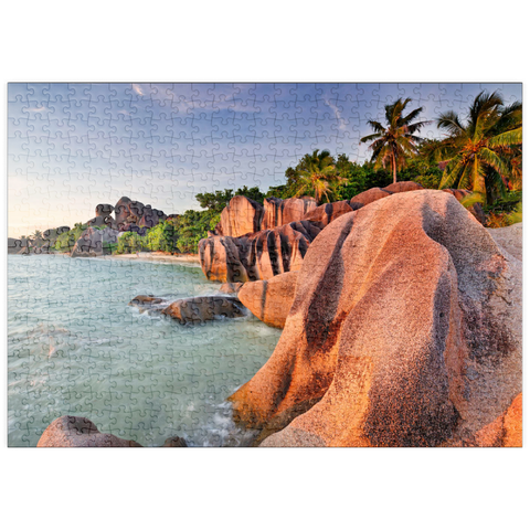puzzleplate Granitfelsen am Strand Anse Source d' Argent, Insel La Digue, Seychellen 500 Puzzle