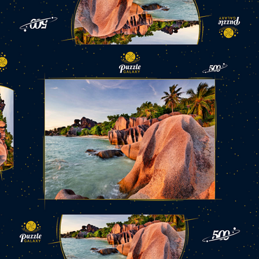 Granitfelsen am Strand Anse Source d' Argent, Insel La Digue, Seychellen 500 Puzzle Schachtel 3D Modell