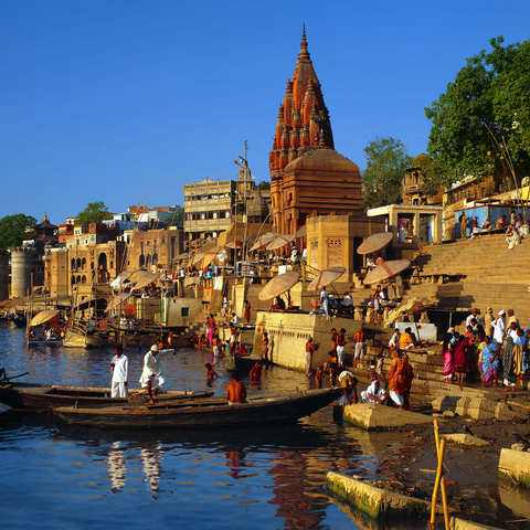 Heiliger Fluß Ganges mit Bade-Ghats in Varanasi, Uttah Pradesh, Indien 1000 Puzzle 3D Modell