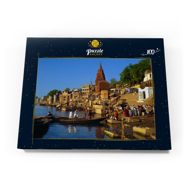 Heiliger Fluß Ganges mit Bade-Ghats in Varanasi, Uttah Pradesh, Indien 100 Puzzle Schachtel Ansicht3