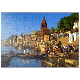Darstellung des Puzzle Motivs Heiliger Fluß Ganges mit Bade-Ghats in Varanasi, Uttah Pradesh, Indien - Puzzleteile: 100