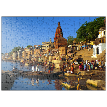 puzzleplate Heiliger Fluß Ganges mit Bade-Ghats in Varanasi, Uttah Pradesh, Indien 200 Puzzle