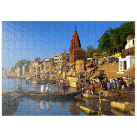 Darstellung des Puzzle Motivs Heiliger Fluß Ganges mit Bade-Ghats in Varanasi, Uttah Pradesh, Indien - Puzzleteile: 200