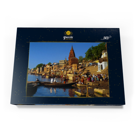 Heiliger Fluß Ganges mit Bade-Ghats in Varanasi, Uttah Pradesh, Indien 500 Puzzle Schachtel Ansicht3