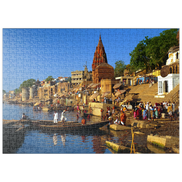 puzzleplate Heiliger Fluß Ganges mit Bade-Ghats in Varanasi, Uttah Pradesh, Indien 500 Puzzle