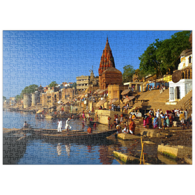 Darstellung des Puzzle Motivs Heiliger Fluß Ganges mit Bade-Ghats in Varanasi, Uttah Pradesh, Indien - Puzzleteile: 500
