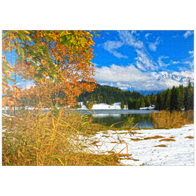 Darstellung des Puzzle-Motivs Der erste Schnee im Oktober, Geroldsee bei Klais gegen Karwendelgebirge mit Wörner – Puzzleteile: 1000
