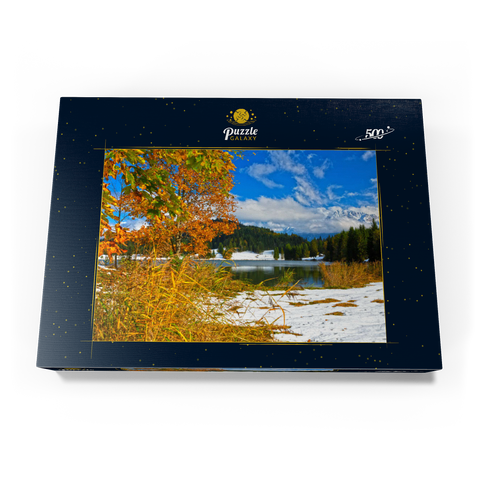 Der erste Schnee im Oktober, Geroldsee bei Klais gegen Karwendelgebirge mit Wörner (2474m) 500 Puzzle Schachtel Ansicht3