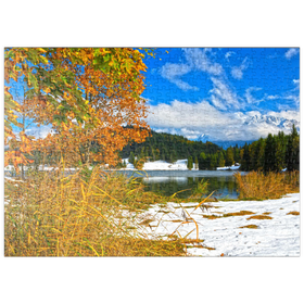 Darstellung des Puzzle-Motivs Der erste Schnee im Oktober, Geroldsee bei Klais gegen Karwendelgebirge mit Wörner – Puzzleteile: 500