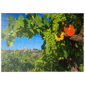 Darstellung des Puzzle Motivs Weinberg mit den Geschlechtertürmen von San Gimignano, Toskana - Puzzleteile: 100