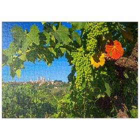 Darstellung des Puzzle-Motivs Weinberg mit den Geschlechtertürmen von San Gimignano, Toskana – Puzzleteile: 500