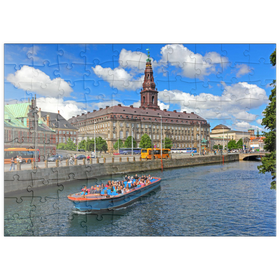 Darstellung des Puzzle Motivs Schloss Christiansborg auf der Insel Slotsholmen am Holmenskanal, Kopenhagen, Dänemark - Puzzleteile: 100