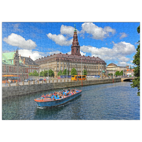 Darstellung des Puzzle Motivs Schloss Christiansborg auf der Insel Slotsholmen am Holmenskanal, Kopenhagen, Dänemark - Puzzleteile: 500
