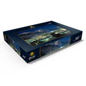 Darstellung des Puzzle Motivs Blick über Garmisch-Partenkirchen zur Zugspitzgruppe (2962m) bei Nacht, Oberbayern - Puzzleteile: 500