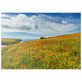 Darstellung des Puzzle-Motivs Wildblumenwiese bei West Pentire, Nordküste, Cornwall – Puzzleteile: 500