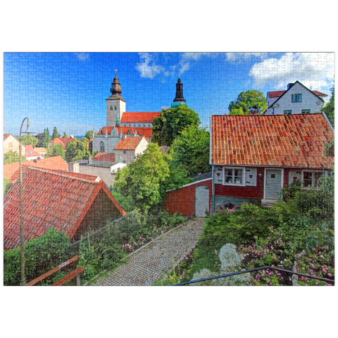 puzzleplate Altstadt mit Dom St. Maria, Visby, Gotland, Schweden 1000 Puzzle