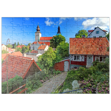 puzzleplate Altstadt mit Dom St. Maria, Visby, Gotland, Schweden 100 Puzzle