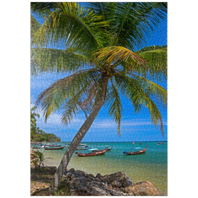 Darstellung des Puzzle-Motivs Fischerboote am Strand von Bang Tao, Insel Phuket, Thailand – Puzzleteile: 1000