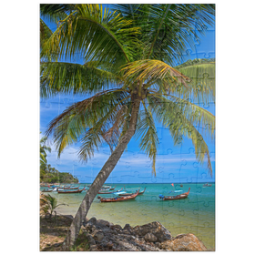 Darstellung des Puzzle Motivs Fischerboote am Strand von Bang Tao, Insel Phuket, Thailand - Puzzleteile: 100