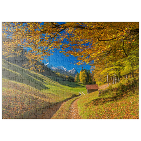 Darstellung des Puzzle-Motivs Bei Wamberg mit Alpspitze , Zugspitze (2962m) und Waxenstein, Garmisch-Partenkirchen – Puzzleteile: 200