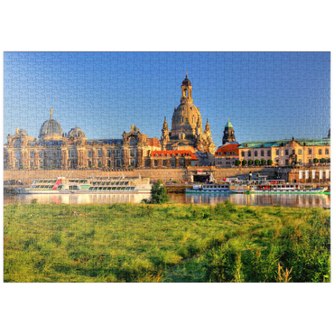 puzzleplate Elbe und Brühlsche Terrasse mit Kunstakademie und Frauenkirche, Dresden 1000 Puzzle