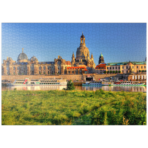 puzzleplate Elbe und Brühlsche Terrasse mit Kunstakademie und Frauenkirche, Dresden 1000 Puzzle