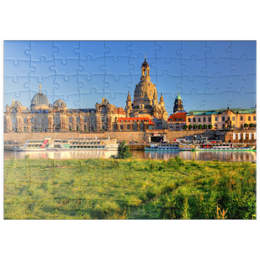puzzleplate Elbe und Brühlsche Terrasse mit Kunstakademie und Frauenkirche, Dresden 100 Puzzle