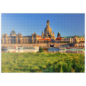 Darstellung des Puzzle Motivs Elbe und Brühlsche Terrasse mit Kunstakademie und Frauenkirche, Dresden - Puzzleteile: 500
