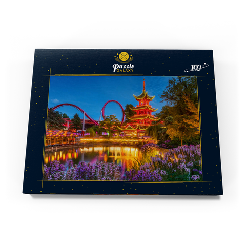 Chinesische Pagode am Tivoli See im Vergnügungspark 100 Puzzle Schachtel Ansicht3