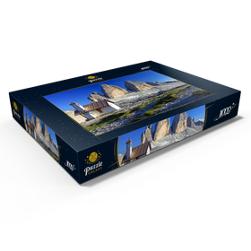 Alternative Darstellung des Puzzle-Motivs Kapelle an der Dreizinnenhütte gegen die Nordwände der Drei Zinnen, Sextner Dolomiten – Puzzleteile: 1000