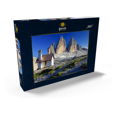 Kapelle an der Dreizinnenhütte gegen die Nordwände der Drei Zinnen, Sextner Dolomiten, Trentino-Südtirol 1000 Puzzle Schachtel Ansicht2