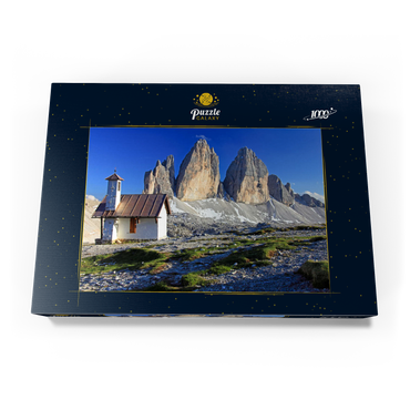 Kapelle an der Dreizinnenhütte gegen die Nordwände der Drei Zinnen, Sextner Dolomiten, Trentino-Südtirol 1000 Puzzle Schachtel Ansicht3