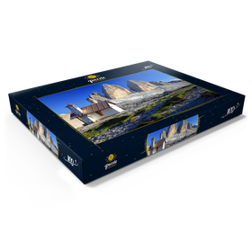 Darstellung des Puzzle Motivs Kapelle an der Dreizinnenhütte gegen die Nordwände der Drei Zinnen, Sextner Dolomiten - Puzzleteile: 100