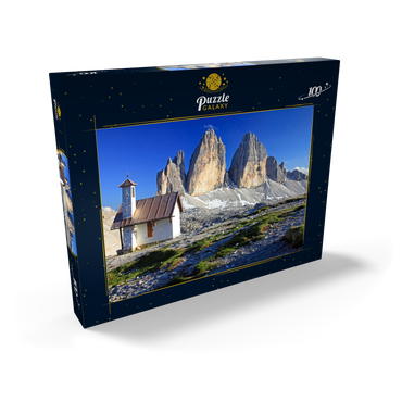 Kapelle an der Dreizinnenhütte gegen die Nordwände der Drei Zinnen, Sextner Dolomiten, Trentino-Südtirol 100 Puzzle Schachtel Ansicht2