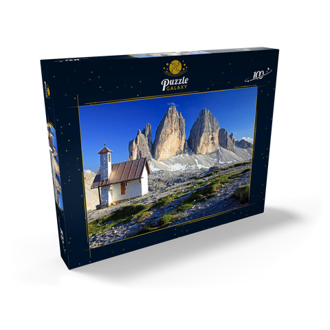 Kapelle an der Dreizinnenhütte gegen die Nordwände der Drei Zinnen, Sextner Dolomiten, Trentino-Südtirol 100 Puzzle Schachtel Ansicht2