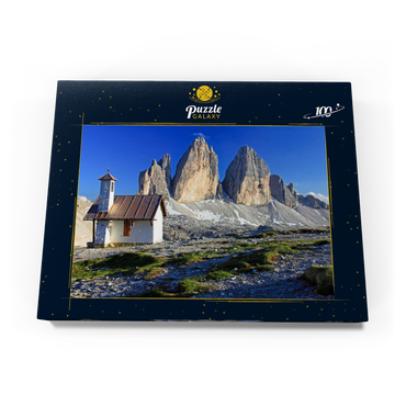 Kapelle an der Dreizinnenhütte gegen die Nordwände der Drei Zinnen, Sextner Dolomiten, Trentino-Südtirol 100 Puzzle Schachtel Ansicht3